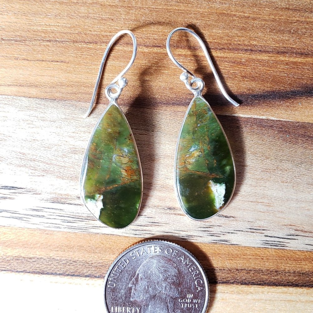Natural Chrome Chalcedony Slab Earrings with 925 Sterling Silver Ear Wires